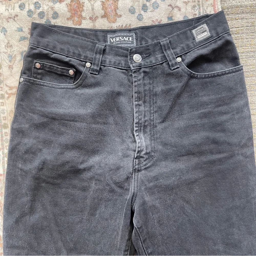 Versace Y2K High Waist Charcoal Black Straight Leg Jeans - Picture 2 of 10